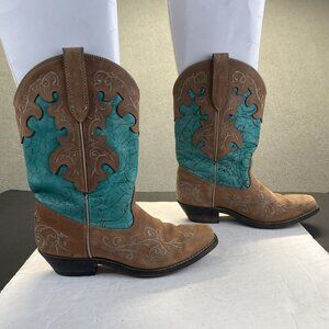 Womens Brown Leather RC4901 Boots Size 8.5 M Pull On,Embroidery